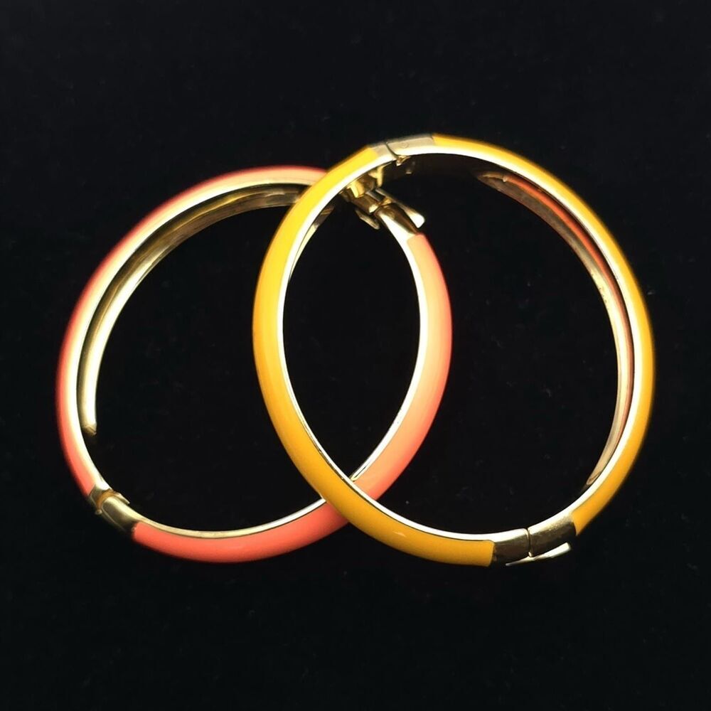 J.CREW Set of 2 Gold/Yellow‎ Pink Clamp Enamel Bangle
